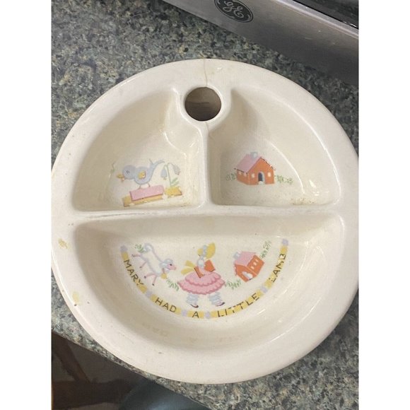 Mary Had A Little Lamb childs warming divided dish ceramic 1950s Bird House - Picture 1 of 8